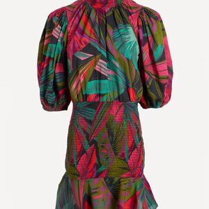 Farm Rio Leaf Pattern Mini Dress XS